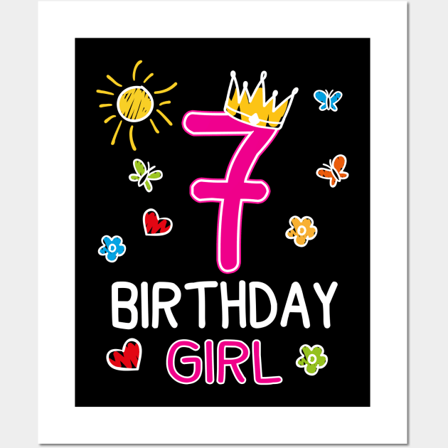 Kids 7th Birthday Girl Crown Princess Wall Art by printedartings